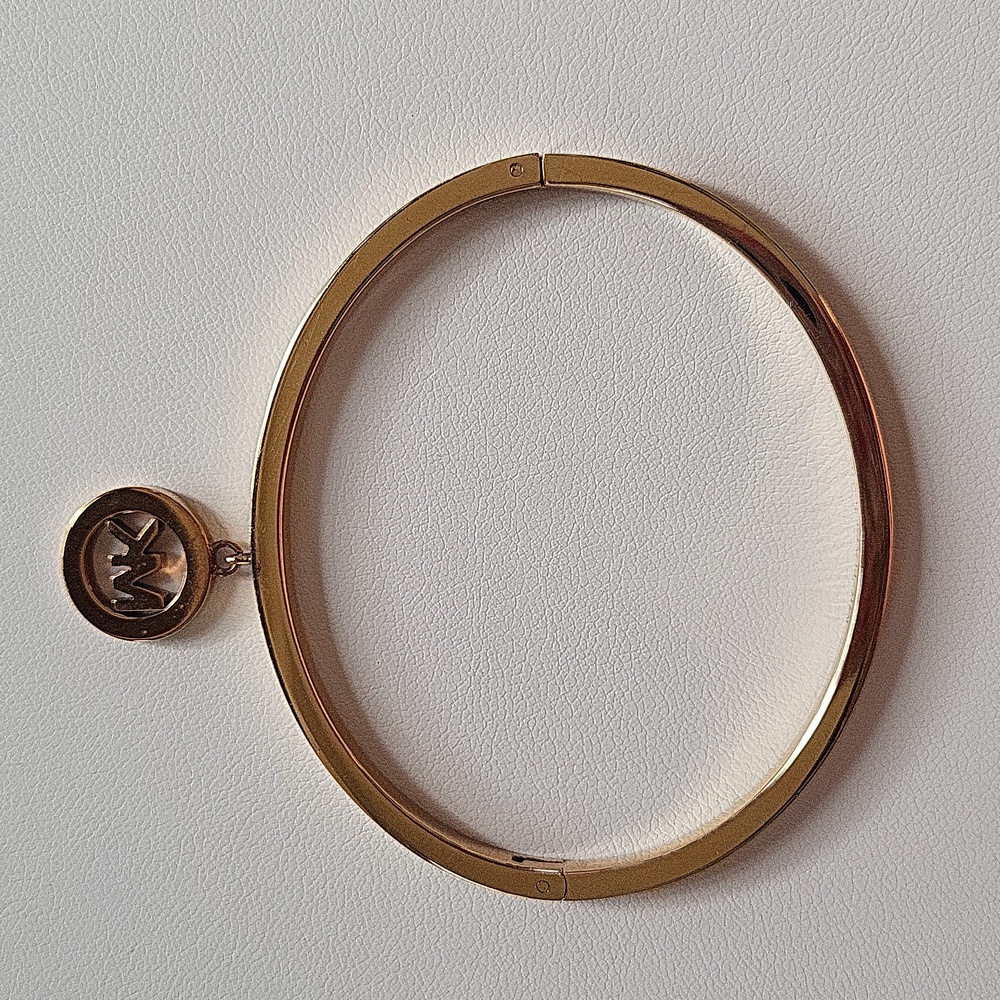 Michael Kors Rose Gold Crystal Logo Hinge Bracelet - Picture 7 of 11